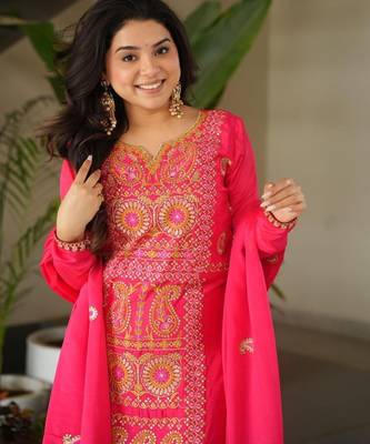 Rani chinon readymade suit with zari & thread embroidered work 2