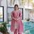 Pink chinon readymade suit with zari & thread embroidered work