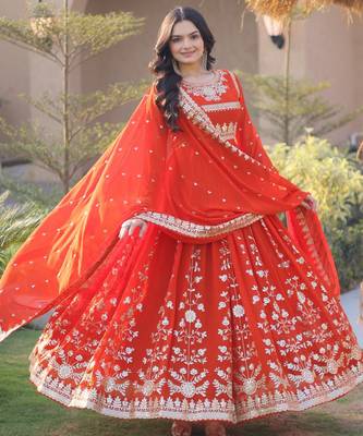 Orange georgette readymade anarkali suit with embroidery & sequence work 3
