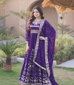 Violet georgette readymade anarkali suit with embroidery & sequence work