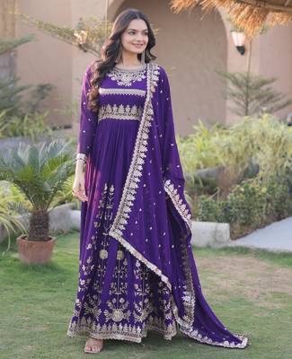 Violet georgette readymade anarkali suit with embroidery & sequence work 2