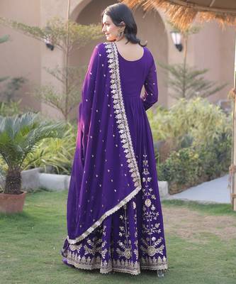 Violet georgette readymade anarkali suit with embroidery & sequence work 4