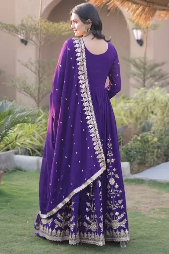 Violet georgette readymade anarkali suit with embroidery & sequence work