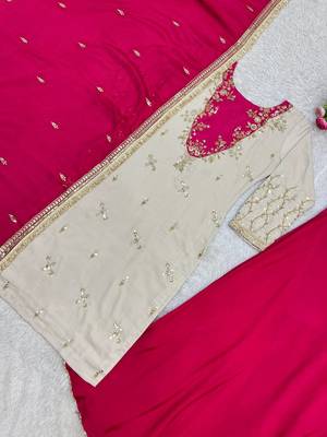 rani pink color beautiful embroidery and sequins work cotton kurti palazzo set 3