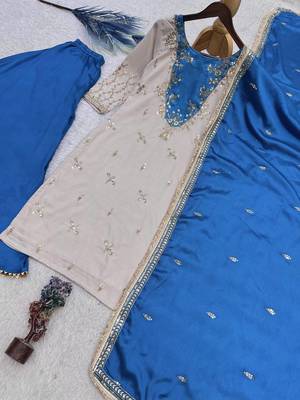 blue color beautiful embroidery and sequins work cotton kurti palazzo set 4