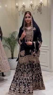 Black Color Embroidery,Sequence And Mirror Work Fuax Georgette Salwar Suit  1