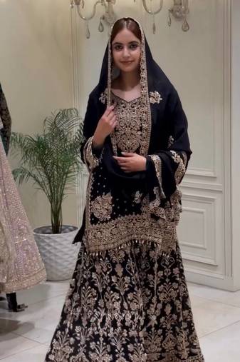Black Color Embroidery,Sequence And Mirror Work Fuax Georgette Salwar Suit 