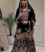 Black Color Embroidery,Sequence And Mirror Work Fuax Georgette Salwar Suit 