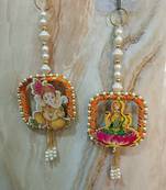 decorative laxmi ganesh ji moti latkan hanging decor  handmade toran door hanging pooja decor (pack of 2)