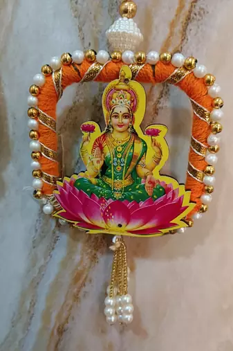 decorative laxmi ganesh ji moti latkan hanging decor  handmade toran door hanging pooja decor (pack of 2)