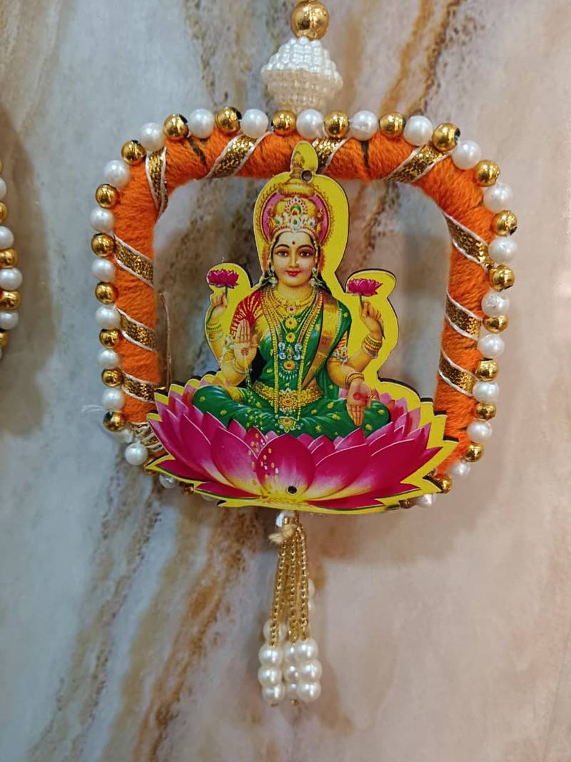 decorative laxmi ganesh ji moti latkan hanging decor  handmade toran door hanging pooja decor (pack of 2)