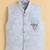 Boys sky blue cotton blend kurta pyjama set with jacquard leaf pattern waistcoat