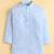 Boys sky blue cotton blend kurta pyjama set with jacquard leaf pattern waistcoat