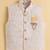 Boys yellow cotton blend kurta pyjama set with jacquard leaf pattern waistcoat