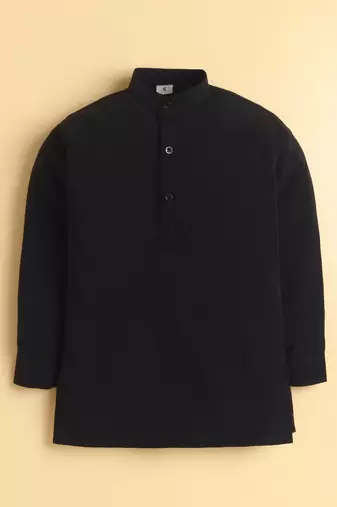 Boys black lachka kurta pyjama set with stone embellished geometric medallion waistcoat
