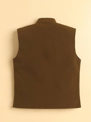 Boys brown lachka kurta pyjama set with stone embellished geometric medallion waistcoat 2