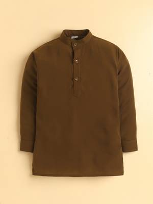 Boys brown lachka kurta pyjama set with stone embellished geometric medallion waistcoat 5
