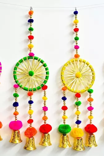 gota pom pom dream catchers diwali decoration mehndi diy decor wall decor home decor (pack of 2)