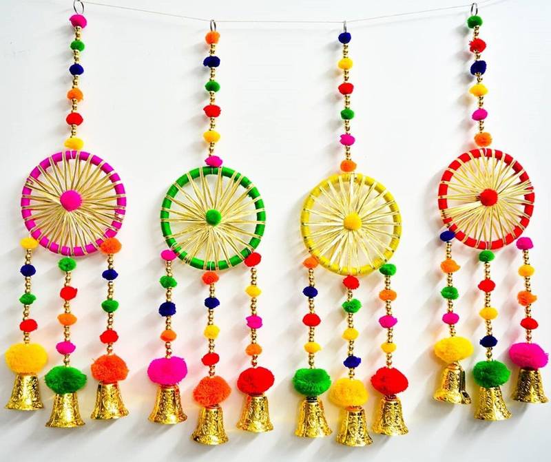 gota pom pom dream catchers diwali decoration mehndi diy decor wall decor home decor (pack of 2)