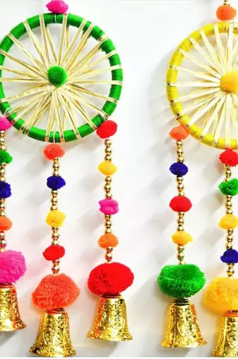 gota pom pom dream catchers diwali decoration mehndi diy decor wall decor home decor (pack of 2)