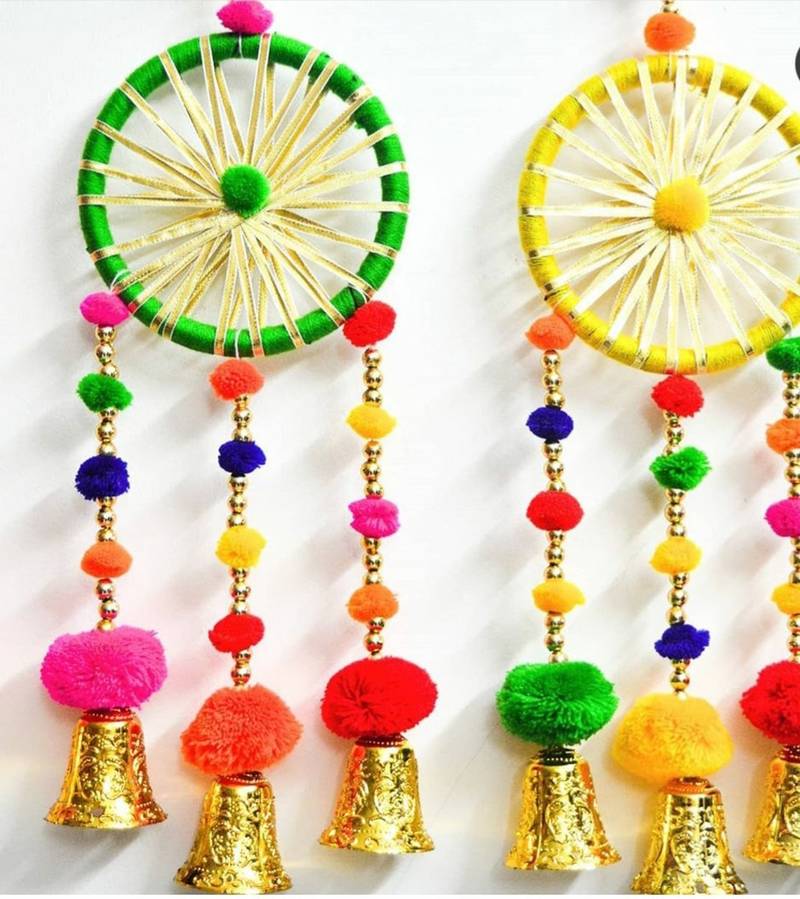 gota pom pom dream catchers diwali decoration mehndi diy decor wall decor home decor (pack of 2)