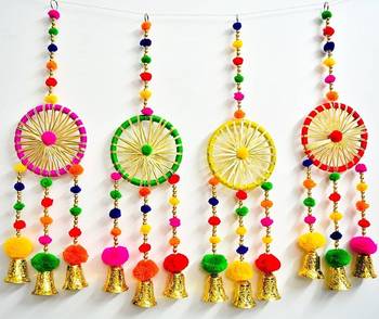 gota pom pom dream catchers diwali decoration mehndi diy decor wall decor home decor (pack of 2) 4