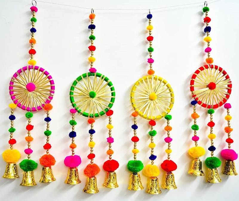 gota pom pom dream catchers diwali decoration mehndi diy decor wall decor home decor (pack of 2)