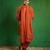 Rust orange embroidered slub silk organza kurta set