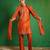 Rust orange embroidered slub silk organza kurta set