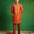 Rust orange embroidered slub silk organza kurta set