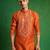 Rust orange embroidered slub silk organza kurta set