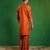 Rust orange embroidered slub silk organza kurta set