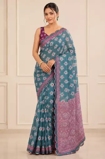 premium heavy chinon silk blend mirror work saree