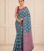 premium heavy chinon silk blend mirror work saree