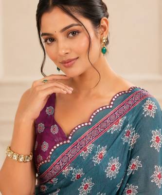 premium heavy chinon silk blend mirror work saree 3