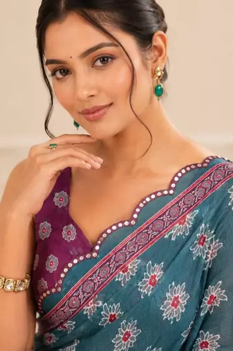 premium heavy chinon silk blend mirror work saree