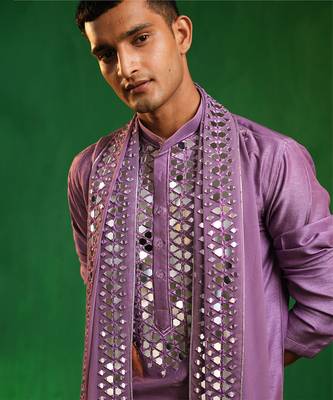 Soft lilac embroidered slub silk georgette kurta set 5