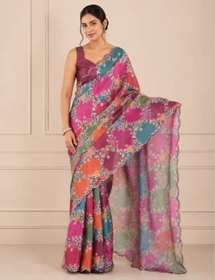 premium heavy chinon silk blend mirror work saree 1