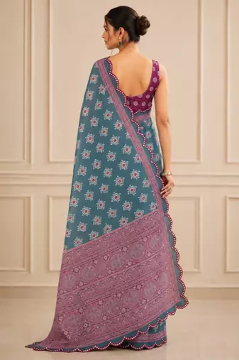 premium heavy chinon silk blend mirror work saree