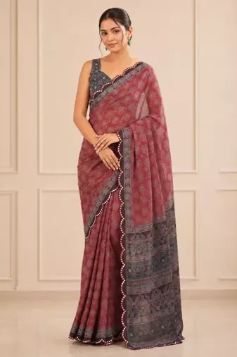 premium heavy chinon silk blend mirror work saree