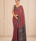 premium heavy chinon silk blend mirror work saree
