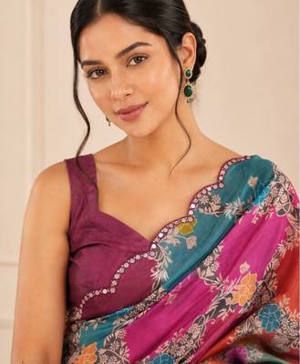 premium heavy chinon silk blend mirror work saree 3