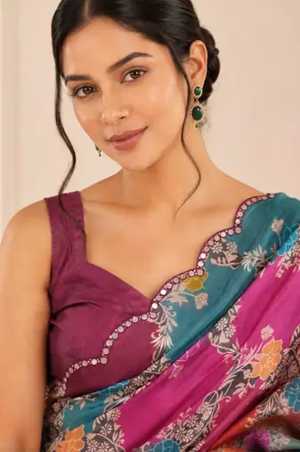 premium heavy chinon silk blend mirror work saree