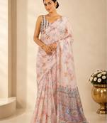 printed chinon silk blend mirror lace saree
