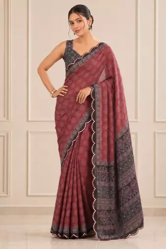 premium heavy chinon silk blend mirror work saree