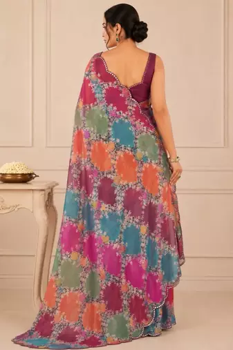premium heavy chinon silk blend mirror work saree