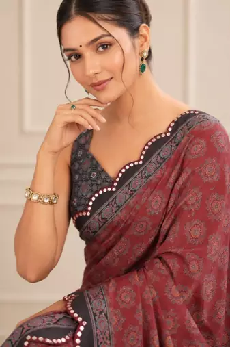 premium heavy chinon silk blend mirror work saree