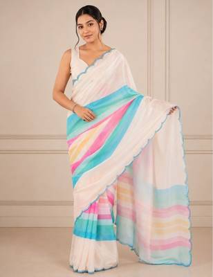 premium heavy chinon silk blend mirror work saree 1