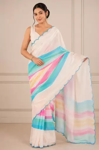 premium heavy chinon silk blend mirror work saree