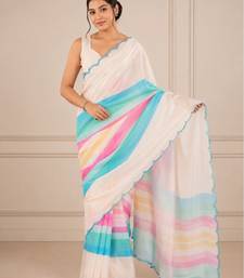 premium heavy chinon silk blend mirror work saree